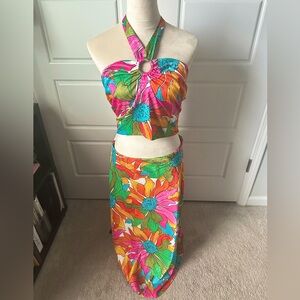 Rachel Zoe Colorful Floral Halter Top and Skirt Set size large, new with tags